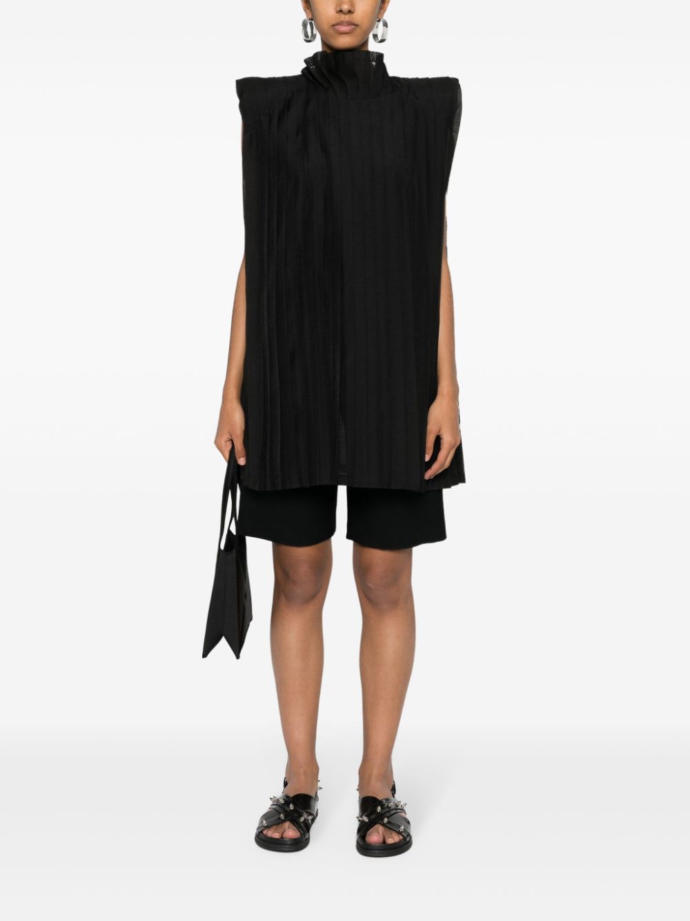 JUNYA WATANABE Black Georgette Crepe Fully Pleated Top for Women