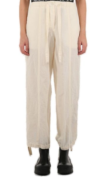 JIL SANDER White Drawstring Trousers for Women - Crinkle Effect, Relaxed Fit, Wide Leg