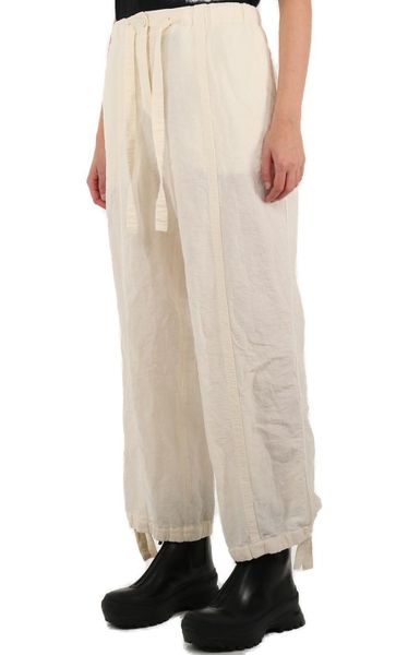 JIL SANDER White Drawstring Trousers for Women - Crinkle Effect, Relaxed Fit, Wide Leg