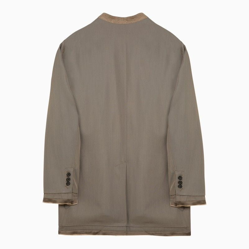 MAISON MIHARA YASUHIRO	 Beige Wool Blend Jacket for Men with Raw Cut Hem - Spring/Summer 2024