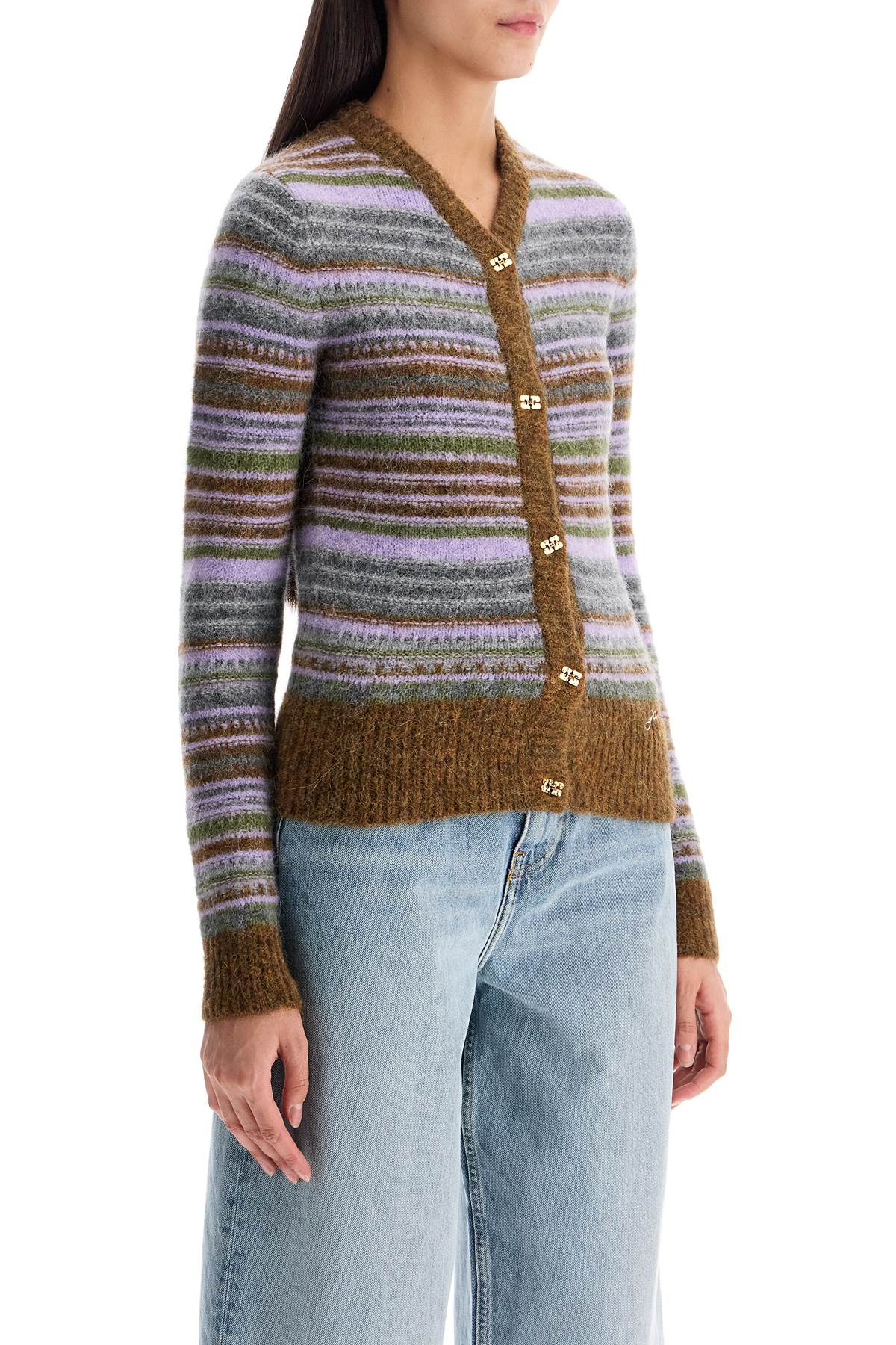 GANNI Soft Striped Cardigan with Fluffy Texture - XS