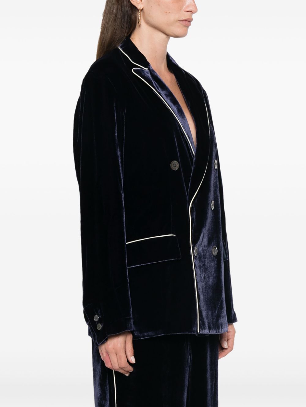 PIERRE LOUIS MASCIA Elegant Navy Blue Velvet Double-Breasted Jacket