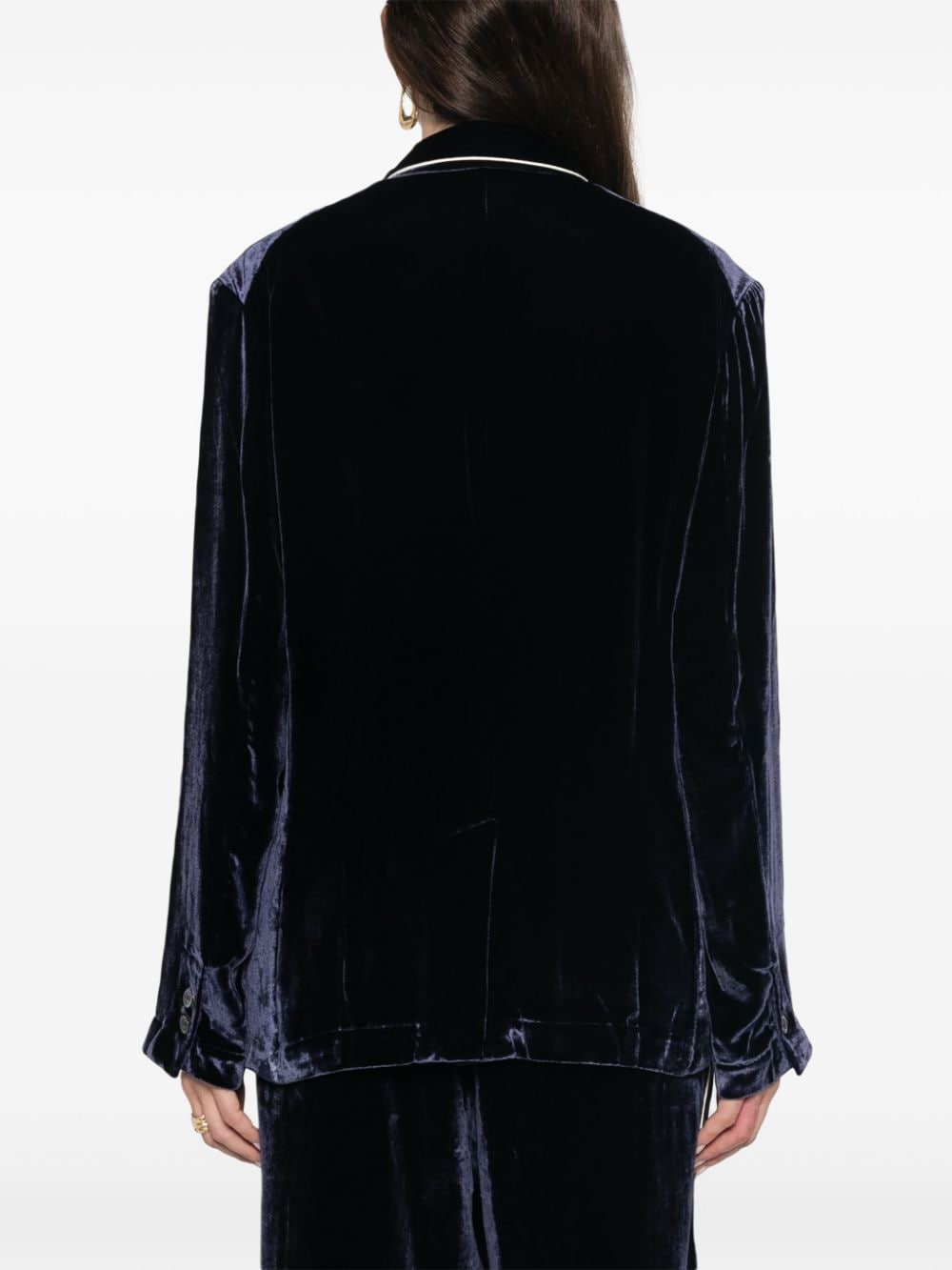 PIERRE LOUIS MASCIA Elegant Navy Blue Velvet Double-Breasted Jacket