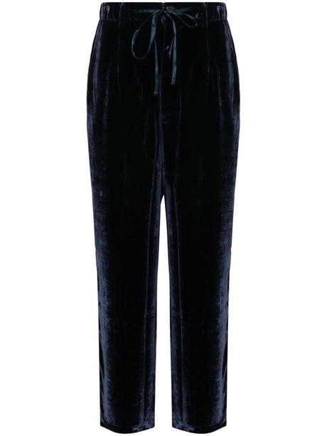 PIERRE LOUIS MASCIA Navy Blue Wide-Leg Velvet Trousers