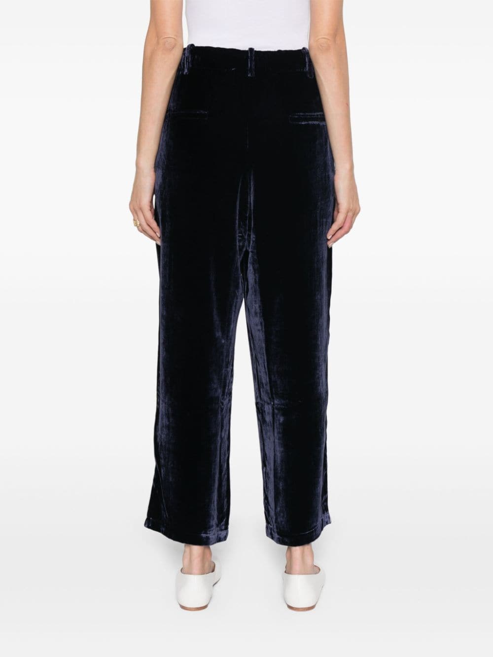 PIERRE LOUIS MASCIA Navy Blue Wide-Leg Velvet Trousers