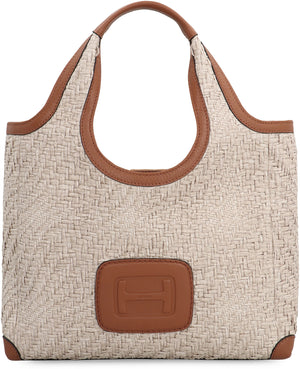 HOGAN Woven Raffia Tote Handbag with Leather Details for Women in Beige - SS24