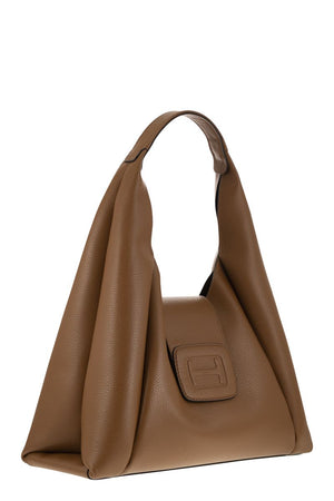 HOGAN Cool and Feminine Hobo Handbag with Embossed Maxi H in Grained Leather