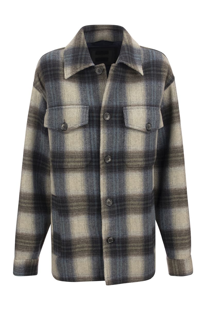 HOGAN Unisex Brown/Blue Checkered Wool-Blend Shirt Jacket