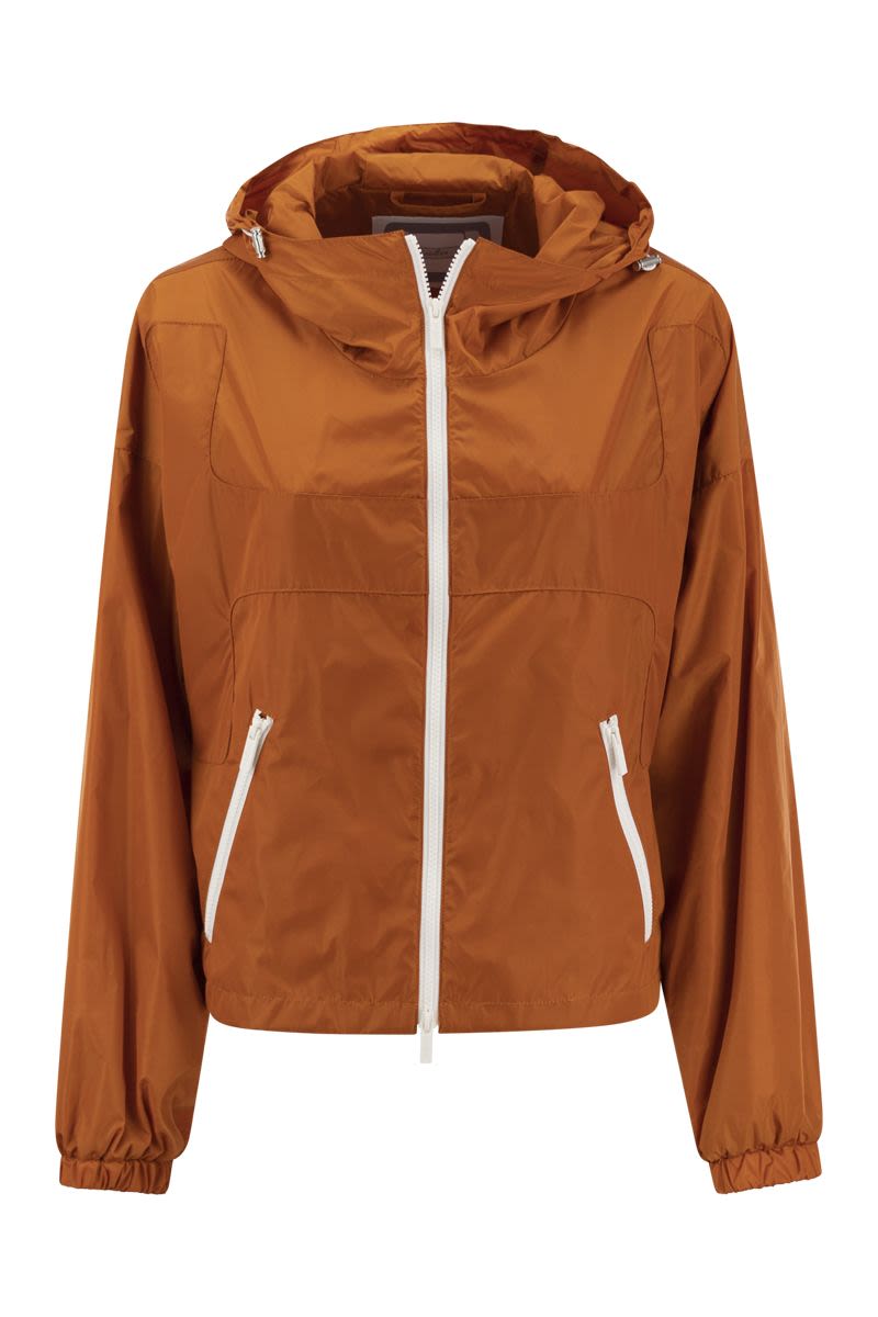 HOGAN Women's Orange Short Hooded Windbreaker - Water-Repellent Nylon, Two-Way Zip Fastening, Slanted Zip Pockets