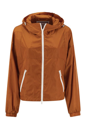 HOGAN Women's Orange Short Hooded Windbreaker - Water-Repellent Nylon, Two-Way Zip Fastening, Slanted Zip Pockets