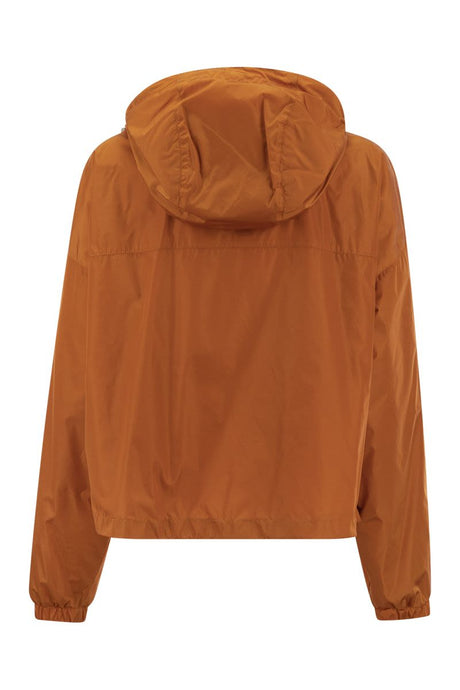 Áo gió ngắn cho nữ màu cam - Vải chống thấm nước, áo khoác cài kéo 2 chiều, túi kéo chéo