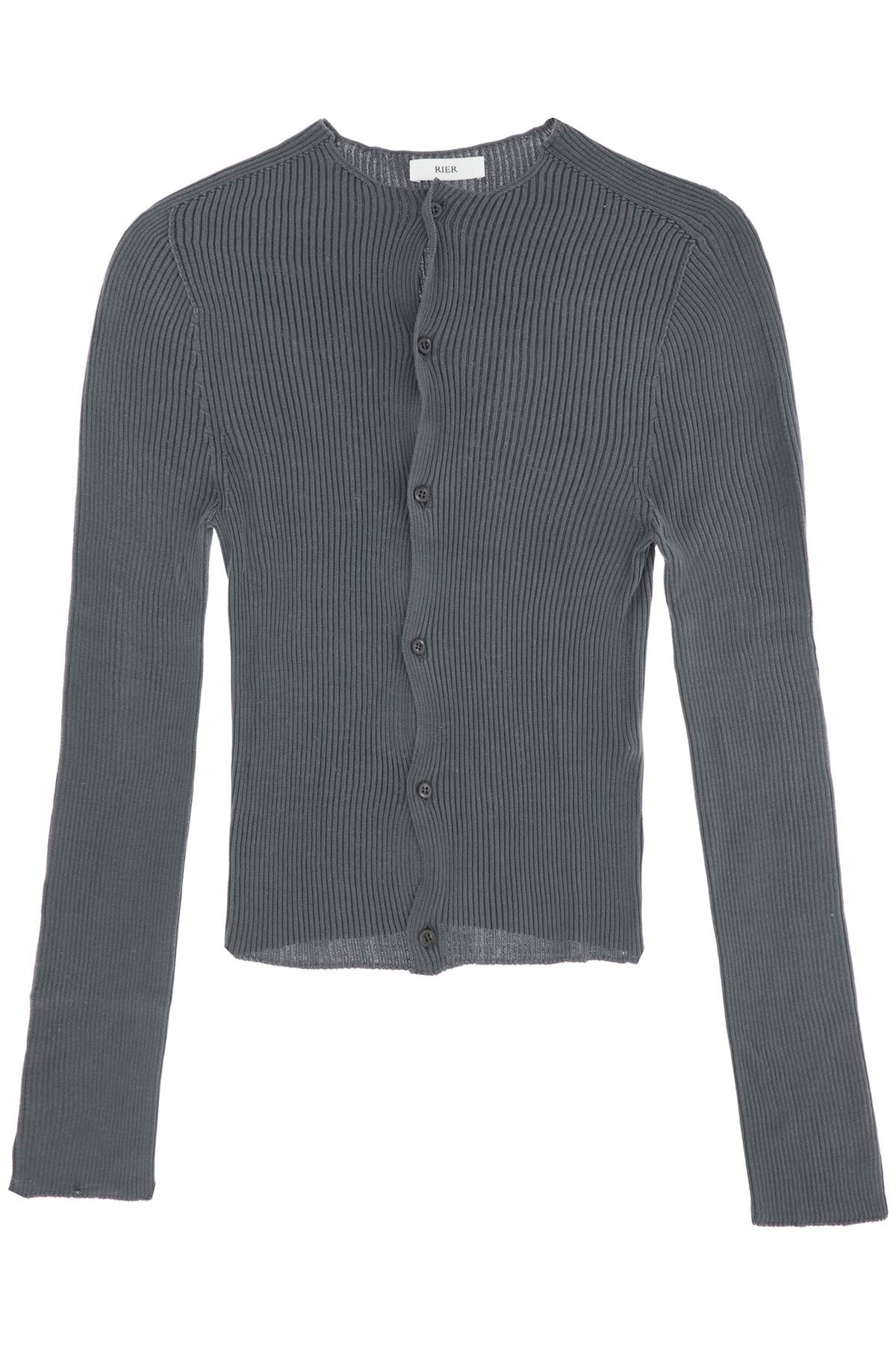 RIER Fitted Ribbed Silk Cardigan - Slim Fit