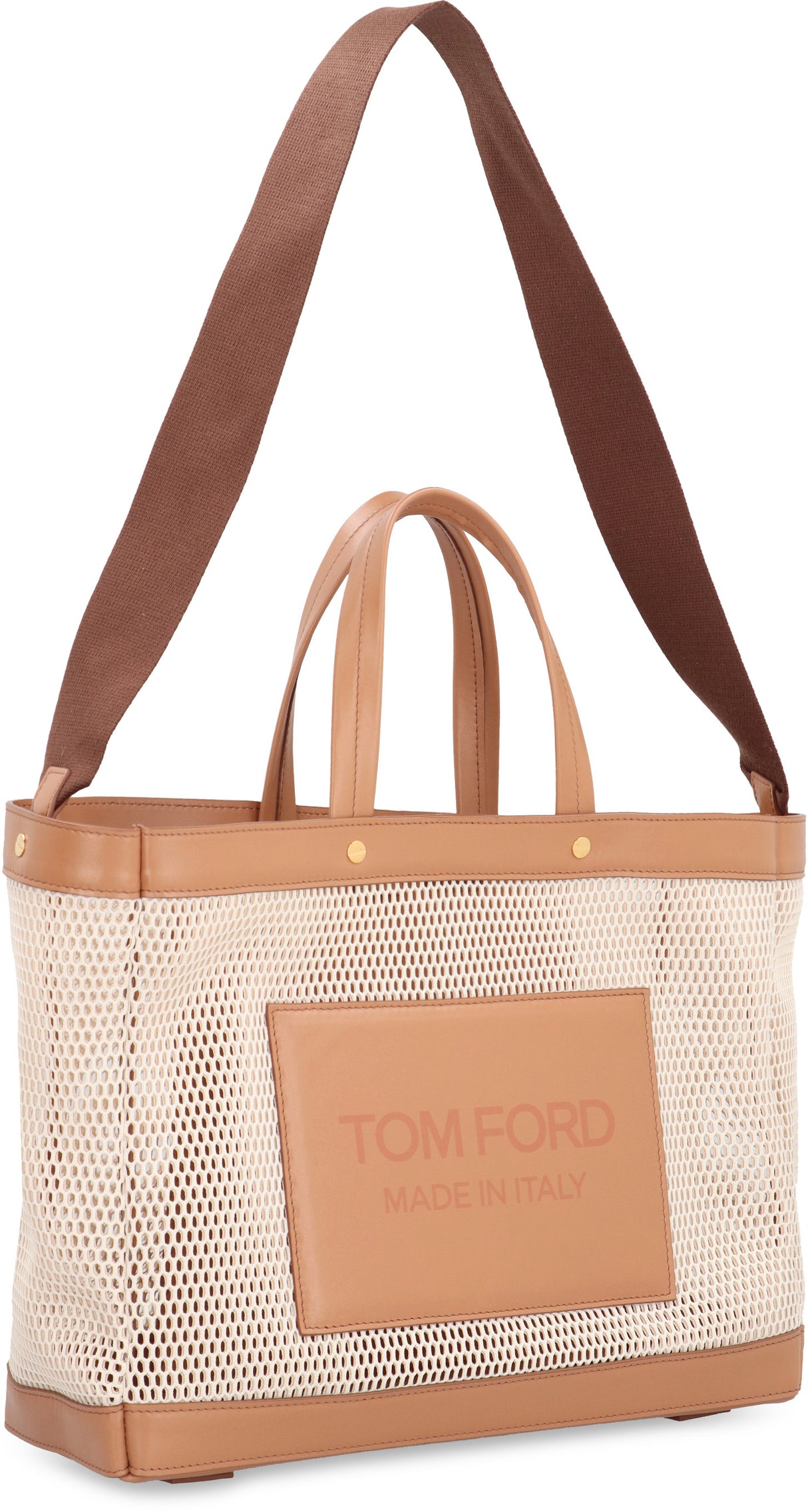 TOM FORD Saddle Brown Mesh Tote Handbag for Women - SS23 Collection
