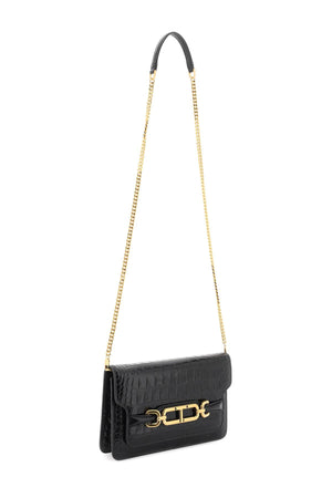 TOM FORD Whitney Shoulder Handbag - Crocodile Print Leather with Gold Detail