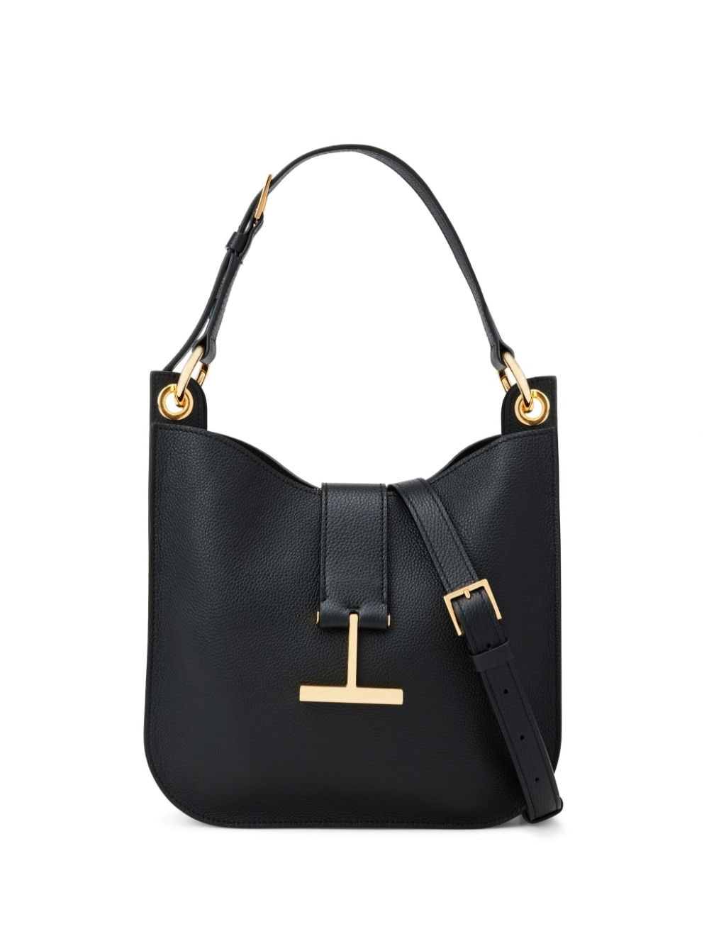 TOM FORD Small Tara Black Leather Tote with Gold-Tone Accents