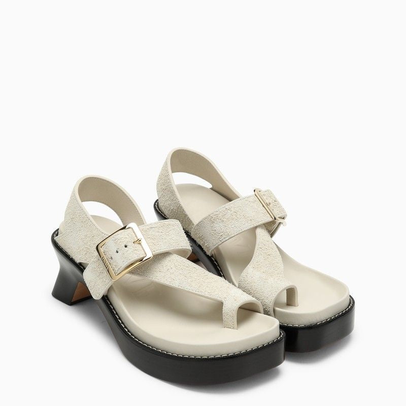 LOEWE Elegant Suede Heeled Slide Sandals