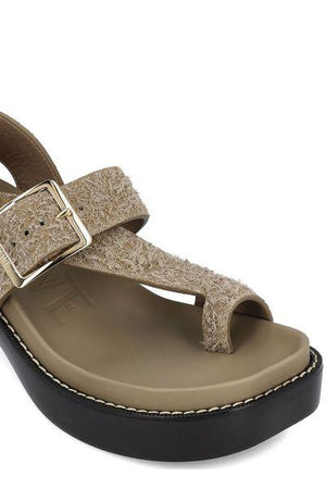 LOEWE Elegant Khaki Heeled Toe Post Sandals for Women | Slanted Heel, Adjustable Strap, and Ergonomic Fussbet