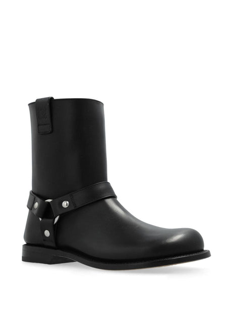 LOEWE Elegant Calf Leather Biker Boots - Black