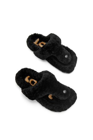 LOEWE Black Shearling Toe-Post Sandals for Women - FW23