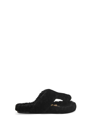 LOEWE Black Shearling Toe-Post Sandals for Women - FW23