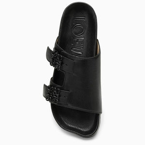 LOEWE Black Leather Slide Sandals for Women