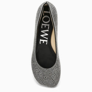 LOEWE Black Ballerina Leather Flats with Rhinestones for Women