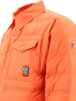 MONCLER GRENOBLE Men's Orange Down Jacket: Regular Fit with Logo Patch