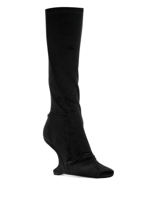 RICKOWENSLILIES Sleek Black Knee-High Heel Boots for Women