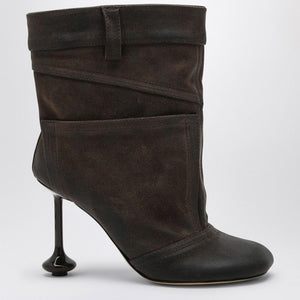 LOEWE Chic Taupe Suede Ankle Boots with Toy Heel