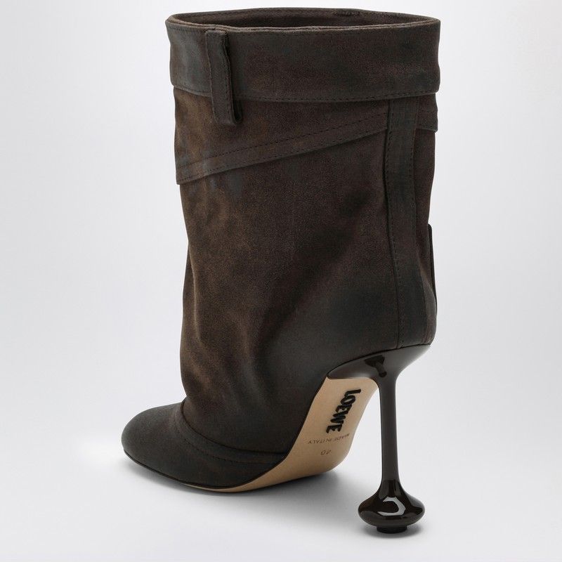 LOEWE Chic Taupe Suede Ankle Boots with Toy Heel