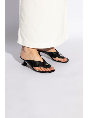 LOEWE Elegant Black Leather Toe-Post Sandal 45mm