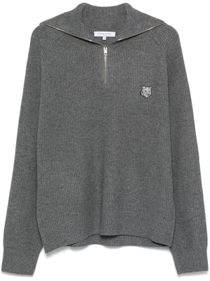 MAISON KITSUNÉ Bold Fox Head Patch Half Zip Ribbed Jumper - Men's