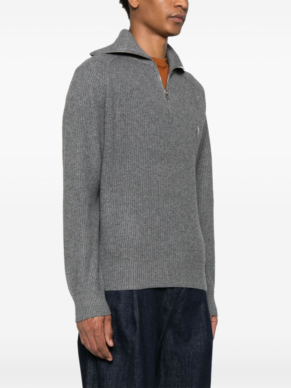 MAISON KITSUNÉ Bold Fox Head Patch Half Zip Ribbed Jumper - Men's