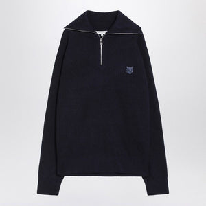 MAISON KITSUNÉ Bold Fox Head Patch Half Zip Ribbed Jumper - Men's