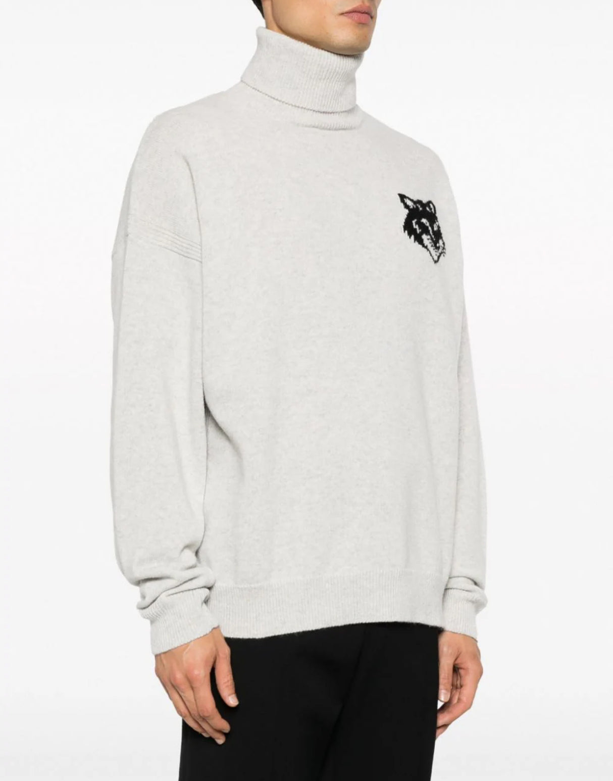 MAISON KITSUNÉ Fox Head Intarsia Logo Turtleneck Sweater - Light Grey Melange