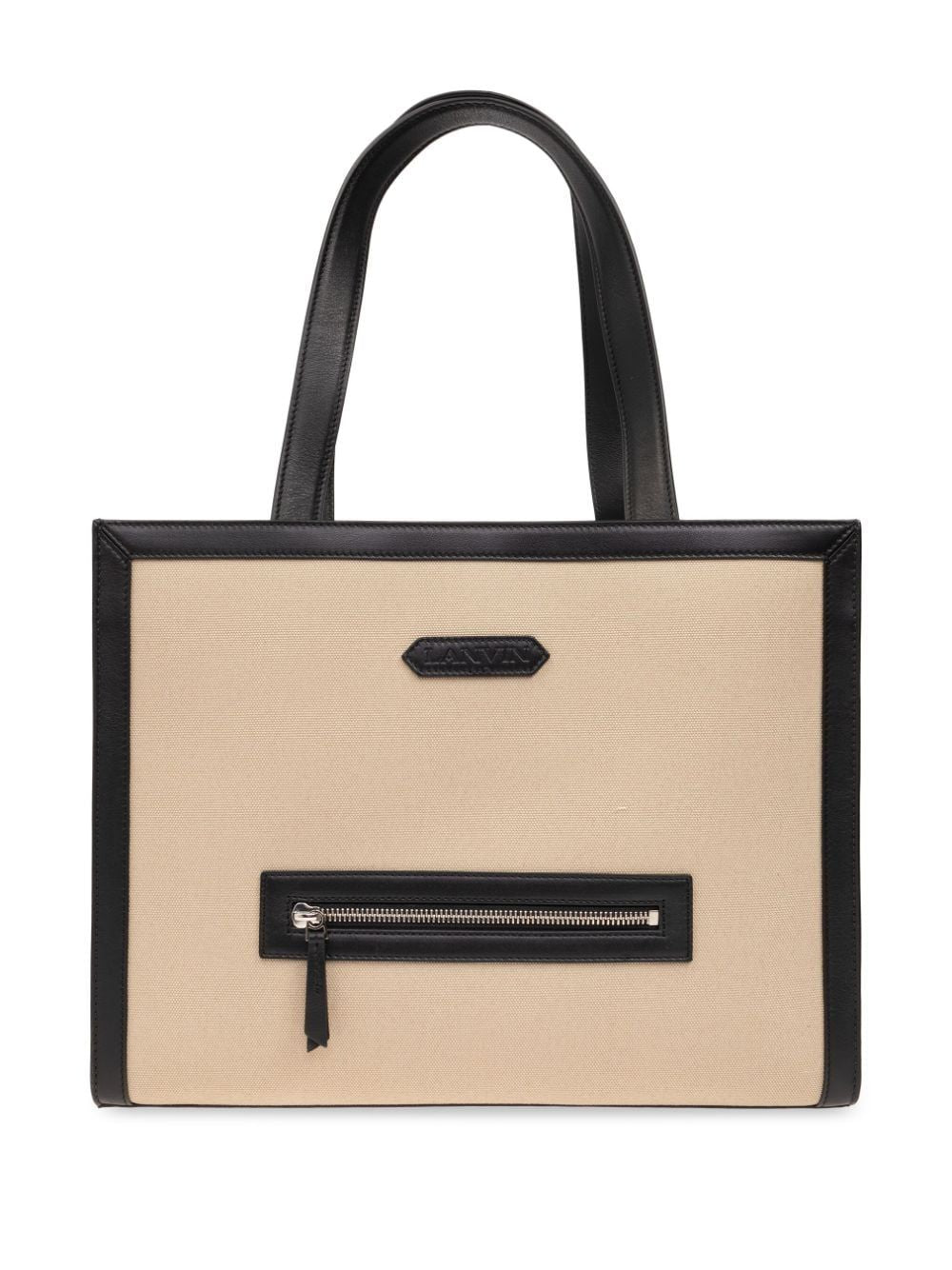 LANVIN Chic Horizontal Frame Cotton Tote in Beige & Black