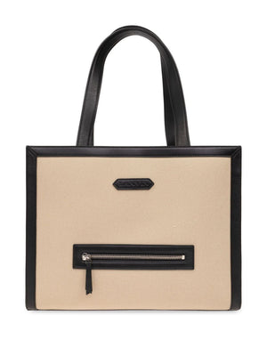 LANVIN Chic Horizontal Frame Cotton Tote in Beige & Black