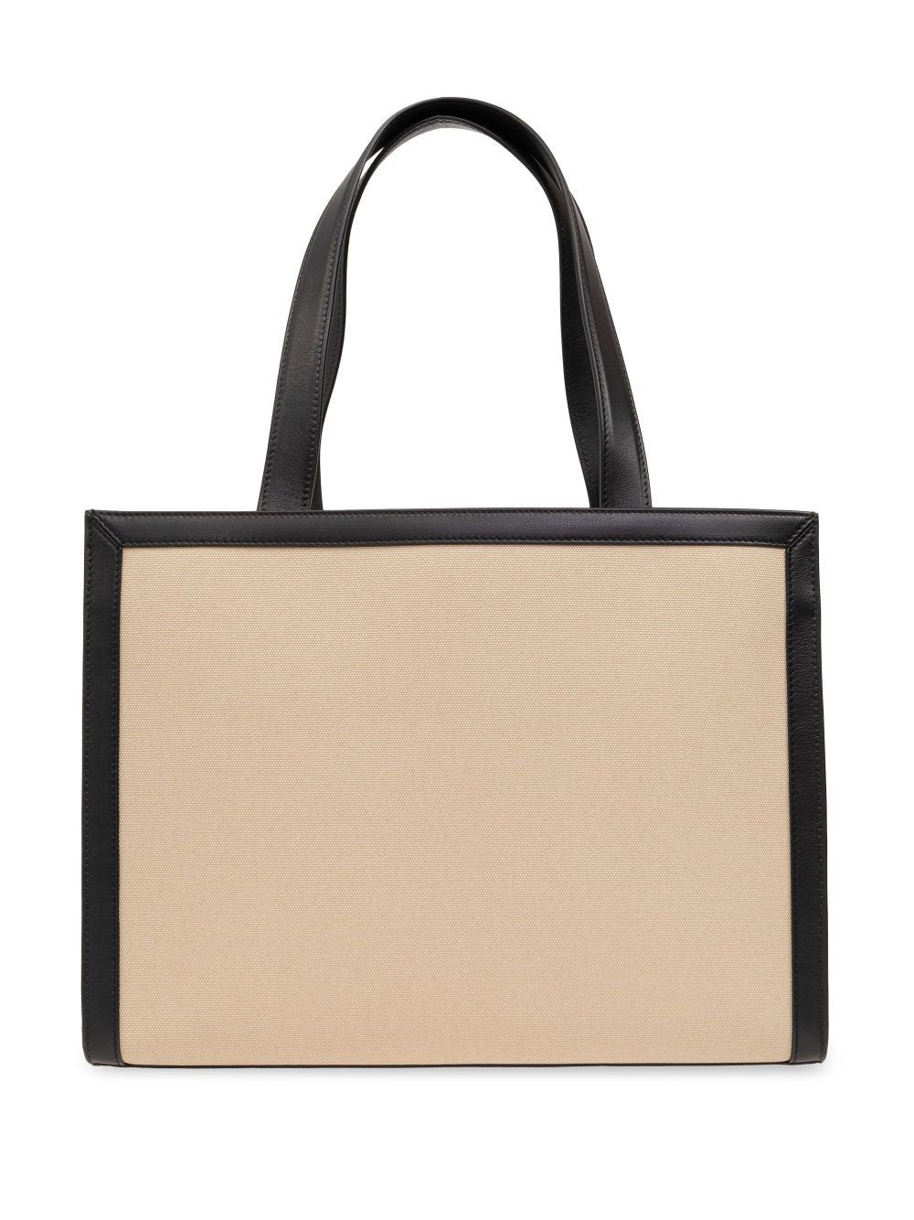 LANVIN Chic Horizontal Frame Cotton Tote in Beige & Black