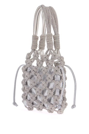 HIBOURAMA Woven Crystal Thread Handbag with Removable Pouch and Gold Monogram