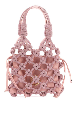 HIBOURAMA Woven Crystal Thread Handbag with Removable Pouch and Gold Monogram