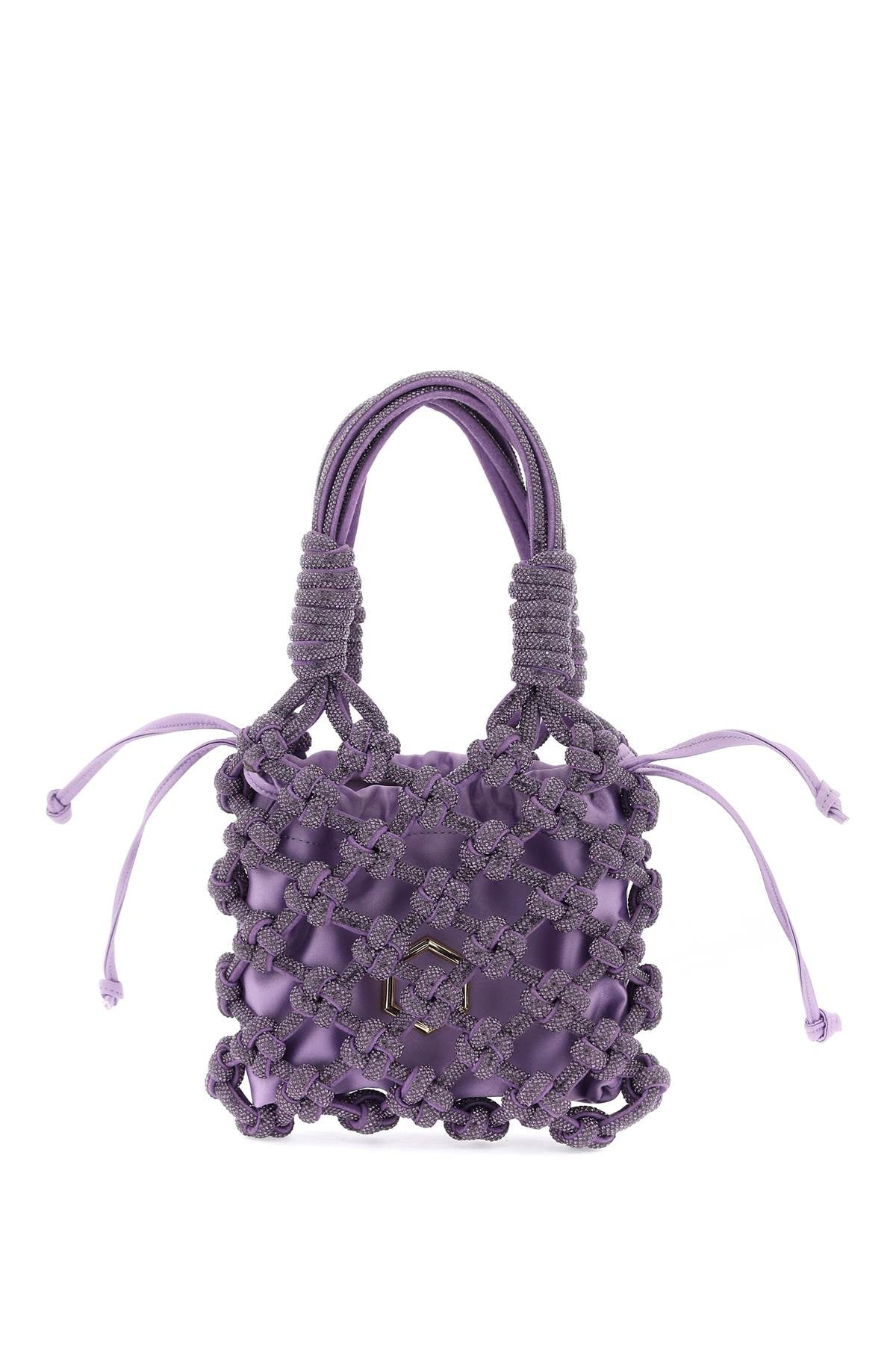 HIBOURAMA Woven Crystal Thread Handbag with Removable Pouch and Gold Monogram