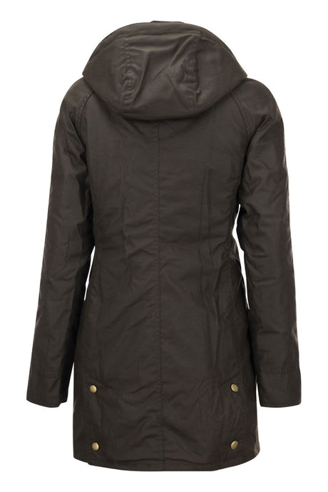 BARBOUR Olive Wax Jacket for Women with Detachable Hood - Perfect for Cold Days