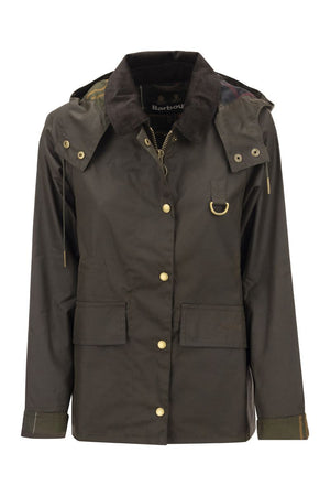 BARBOUR Cropped Waxed Cotton Jacket with Detachable Hood