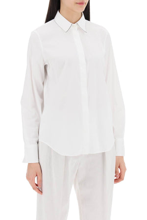 BRUNELLO CUCINELLI Classic White Poplin Shirt with Monili Detailing