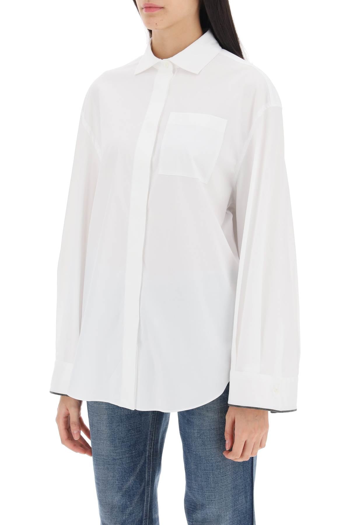 BRUNELLO CUCINELLI Elegant White Wide Sleeve Shirt with Shiny Cuff Details for Women