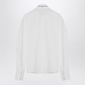 BRUNELLO CUCINELLI Elegant White High-Collar Shirt with Beaded Detail