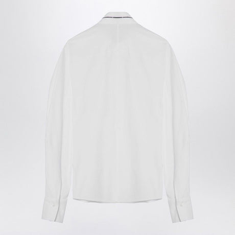 BRUNELLO CUCINELLI Elegant White High-Collar Shirt with Beaded Detail