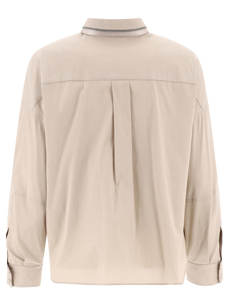 BRUNELLO CUCINELLI Tan Poplin Shirt with Shiny Collar Trim for Women - SS24 Collection