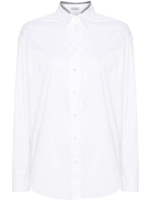 BRUNELLO CUCINELLI Elegant White Cotton Blouse with Bead Accents