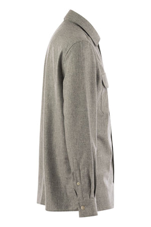 BRUNELLO CUCINELLI Luxury Virgin Wool Utility Shirt with Chest Pockets